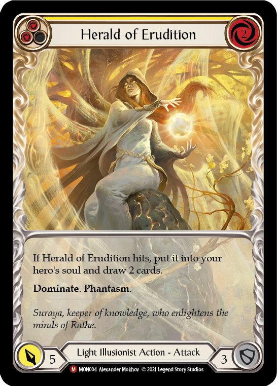 Herald of Erudition (Yellow Extended Art) [MON004-EA] (Monarch)  1st Edition Rainbow Foil