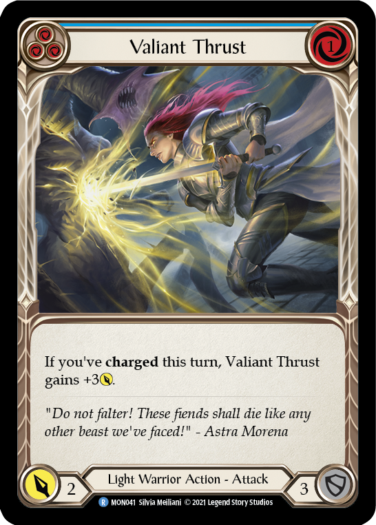 Valiant Thrust (Blue) [MON041-RF] (Monarch)  1st Edition Rainbow Foil